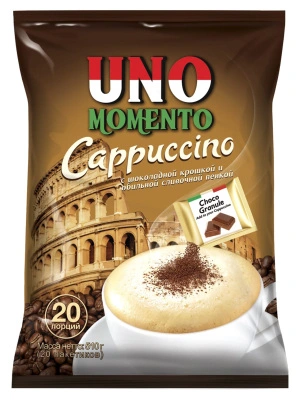 Растворимый кофейный напиток капучино с шоколадной крошкой «Uno Momento» (25,5грх20сашех12бл)